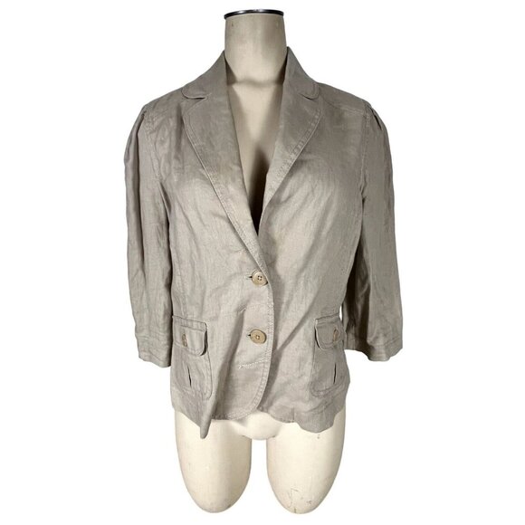 Juicy Couture women's tan linen jacket size Medium gathered waist, pockets - Picture 2 of 9